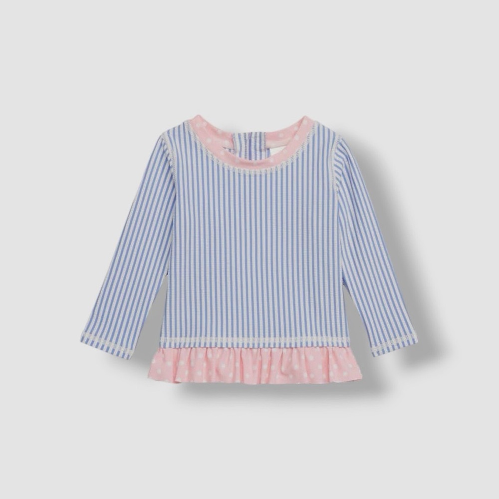 Ruffle Butts Blue & Pink Striped Ruffle Hem Rashguard